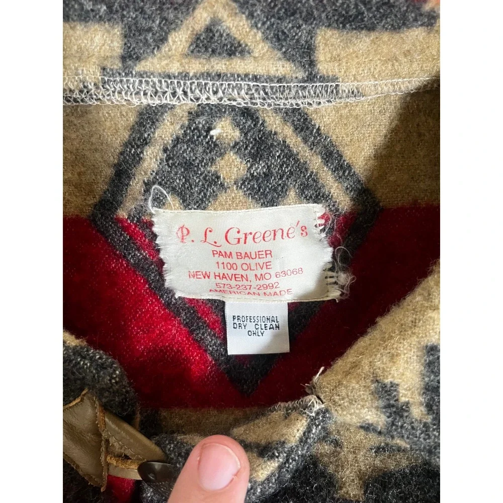 PL Greene American Made Southwestern Wool Blend Poncho Cape Red Green Tribal OS